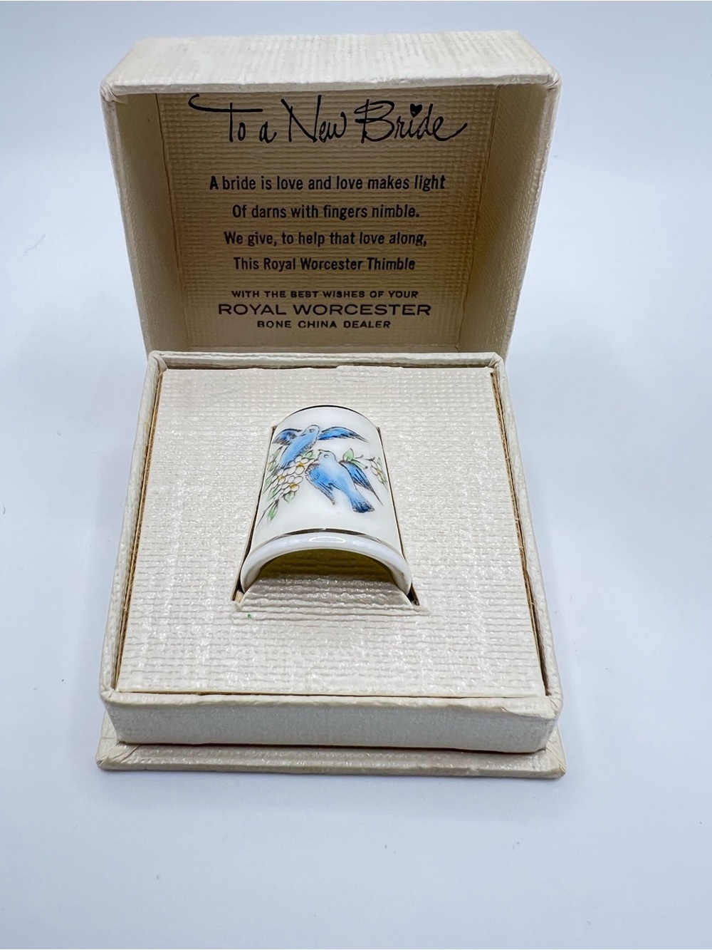 Vintage Royal Worcester "To a New Bride" Bone China Thimble